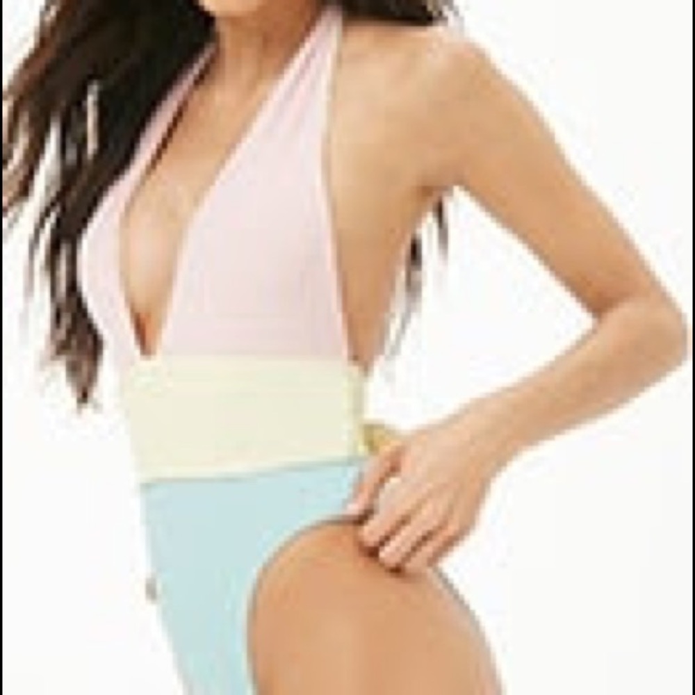 Colorblock Halter One-Piece Swimsuit: Forever 21